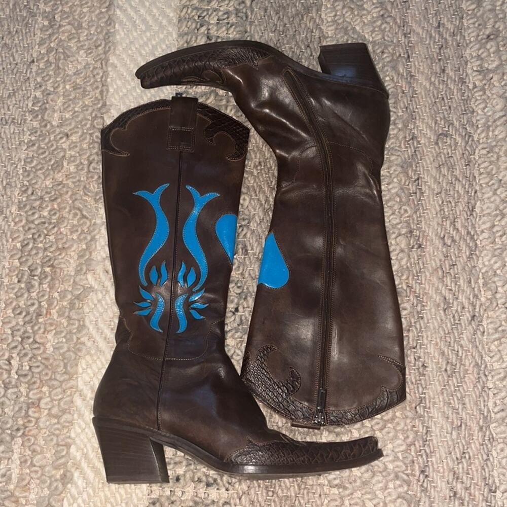 Passo Italia brown and torquilse leather cowgirl boots 7.5